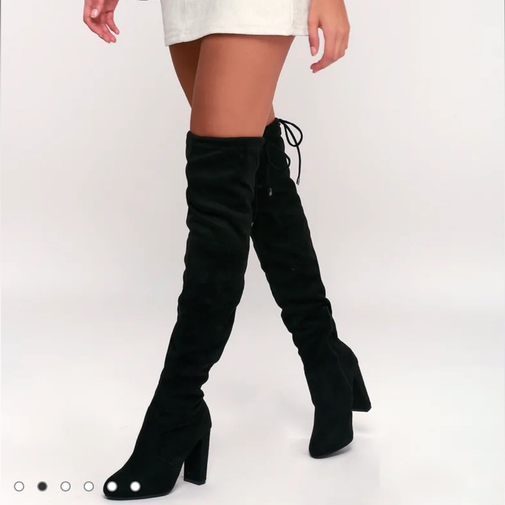 Lulus Catwalk Strut Black Suede Over the Knee Boots